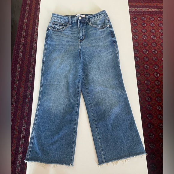 Judy Blue Wide Leg Crop Jeans | Size 5/27 | High Rise Raw Hem Relaxed Fit Denim - Picture 5 of 13
